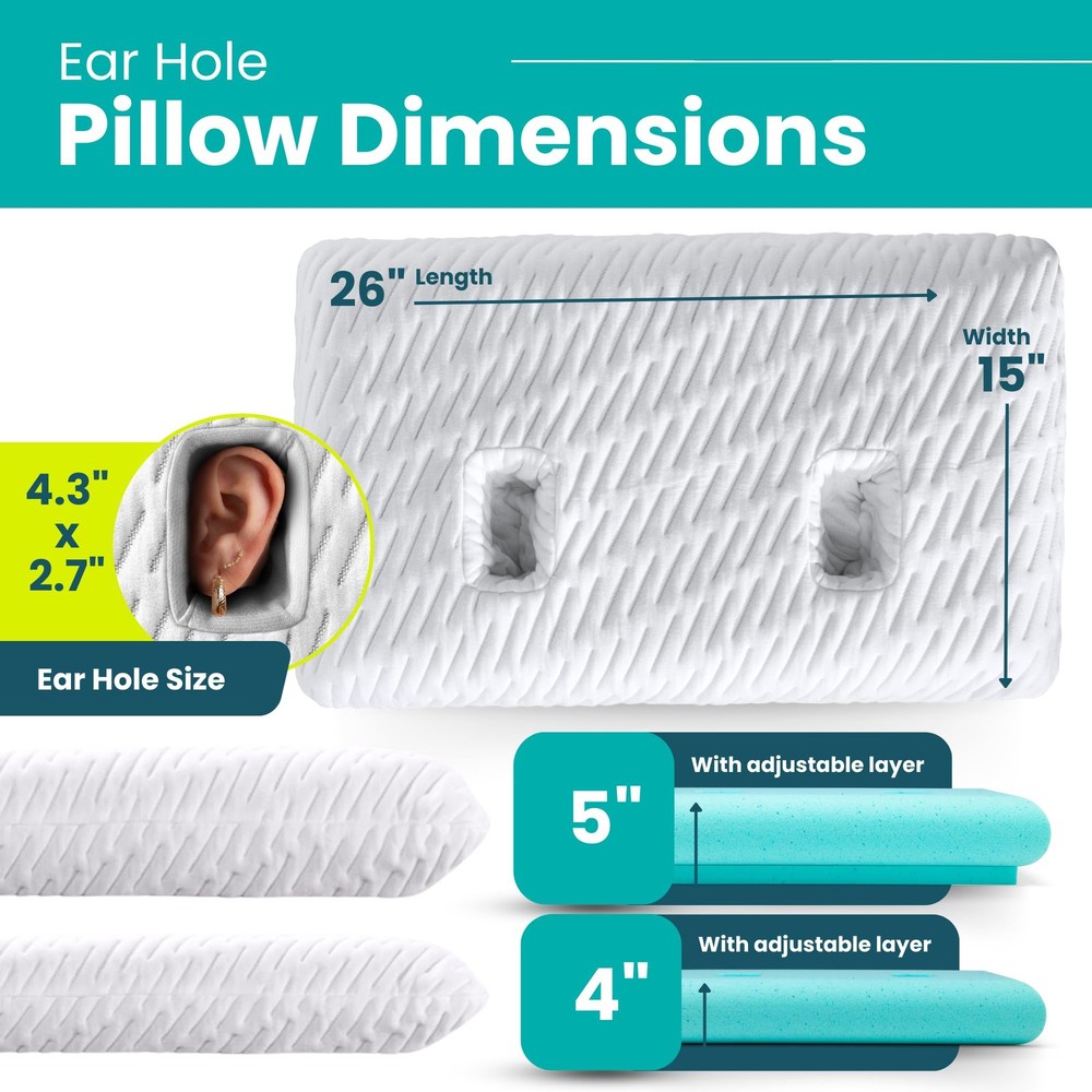 Ear Pillow with Hole | Ear Piercing Pillow | Adjustable Memory Foam with for ...