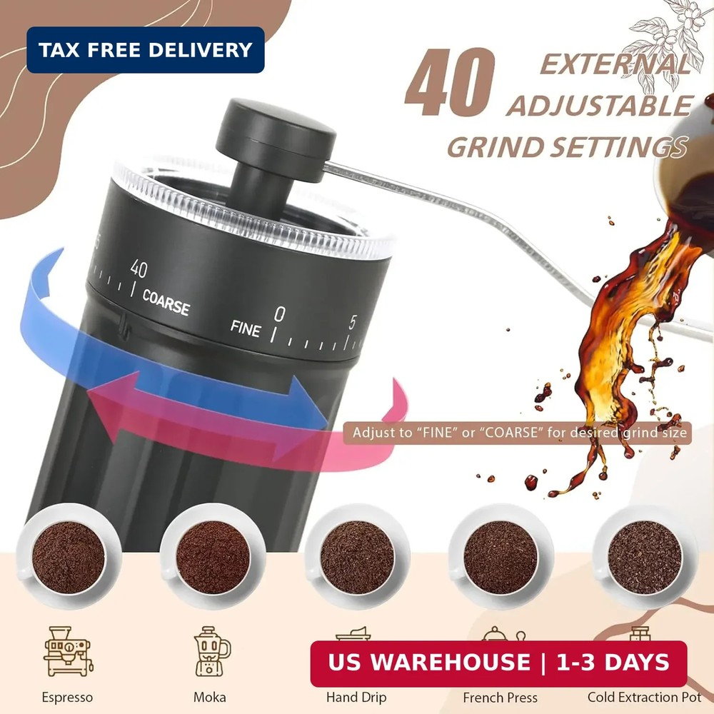 Portable Manual Coffee Grinder, 40 External Adjustable Settings, Conical Ceramic