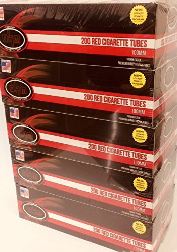 Ohm Red 100mm Cigarette Tubes 200 Count Per Box [5 Boxes]