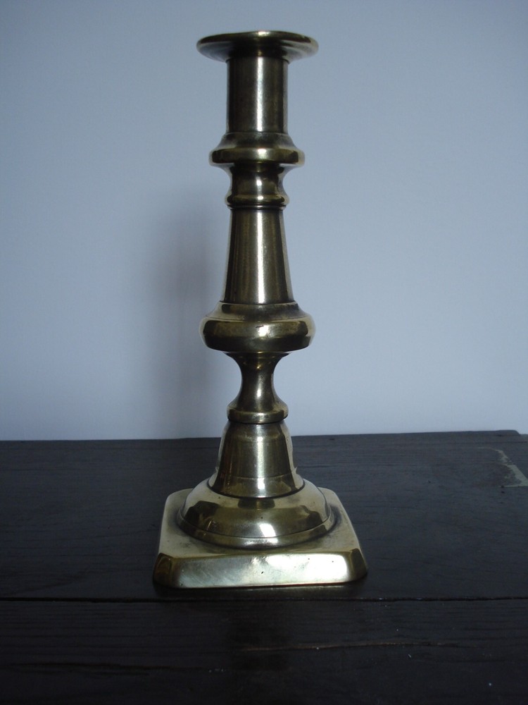 ANTIQUE 19TH C BRASS BALUSTER STEM CANDLESTICK 1