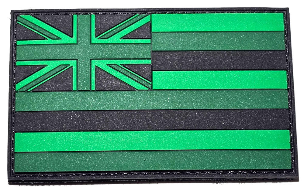 HAWAII State Flag Tactical Morale Patch PVC Hook Backed w/ Panel Green Black OD