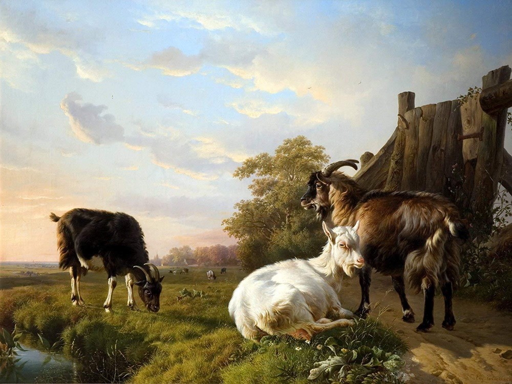 Village animals goat grass meadow Tile Mural Kitchen Backsplash Ceramic 10x8