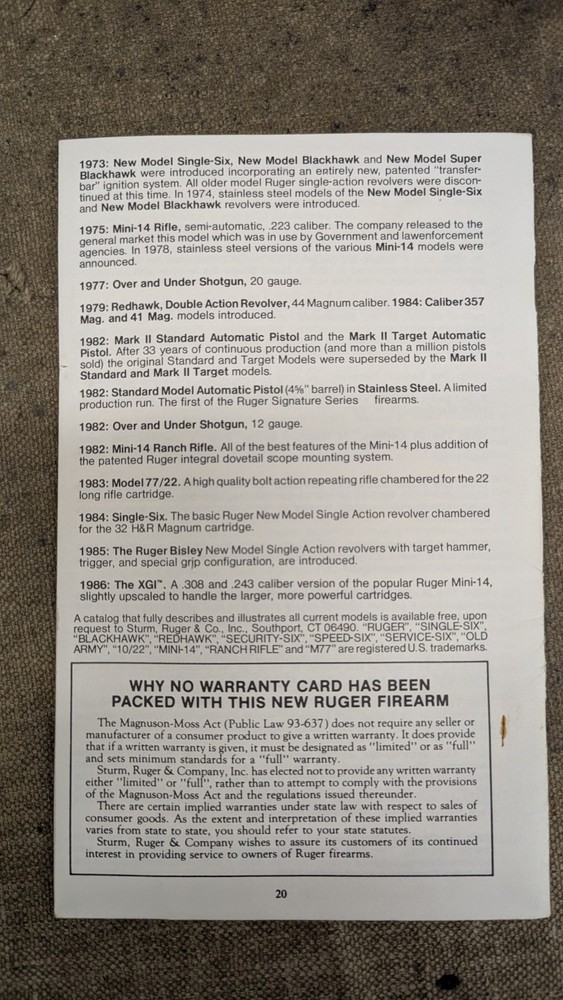 Instruction Manual, Ruger 10/22 Carbine manual