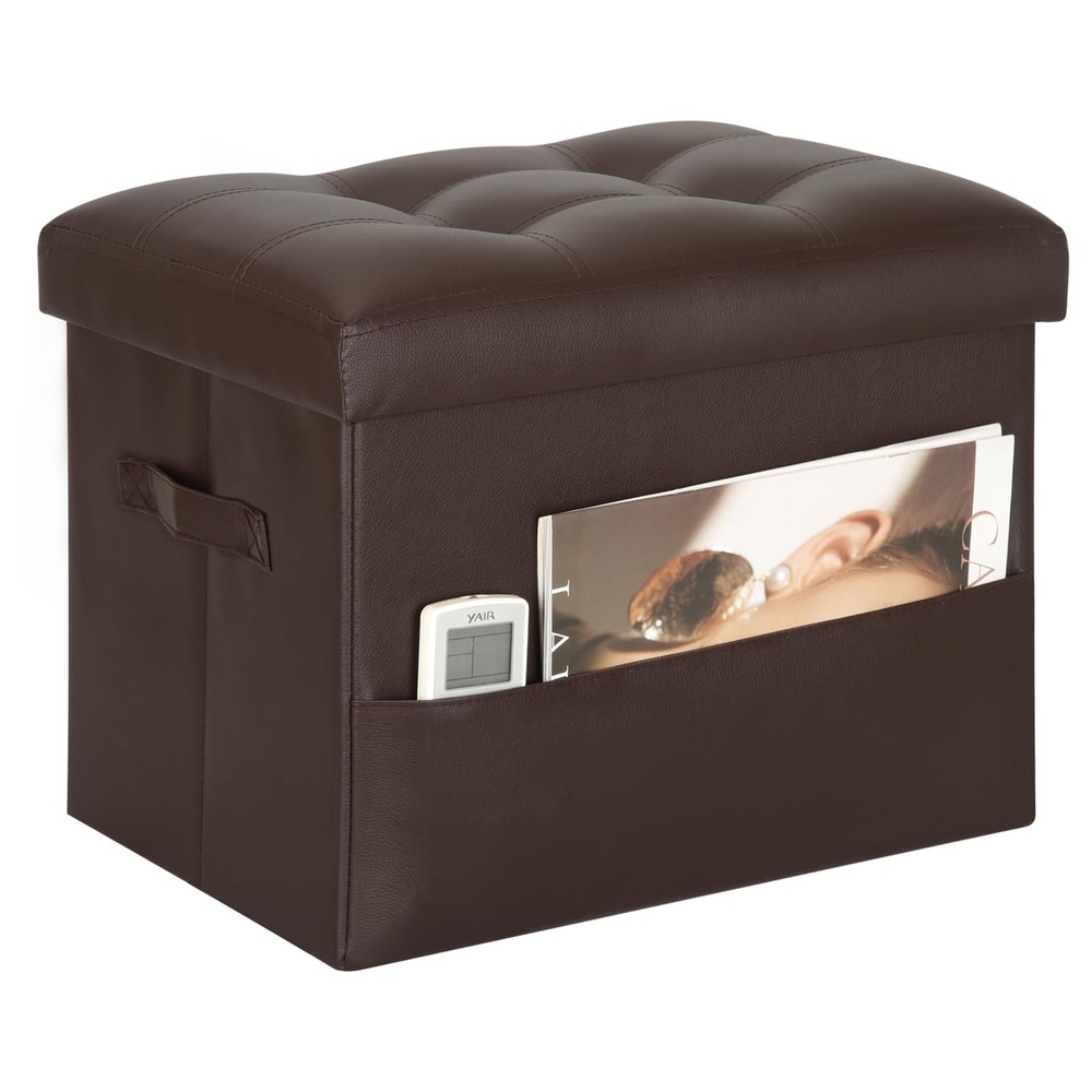 Storage Ottoman Foot Rest Stool, Foldable Leather Footstool Storage Bench with T