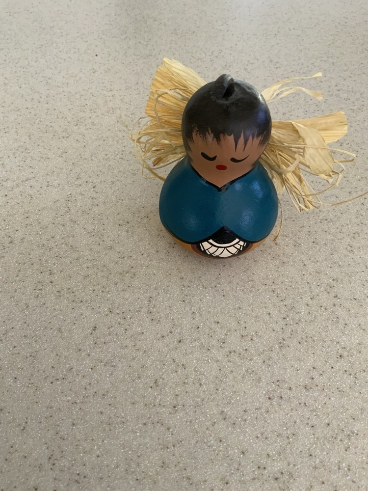 Small Hand Painted Angel Bottle Gourd Signed