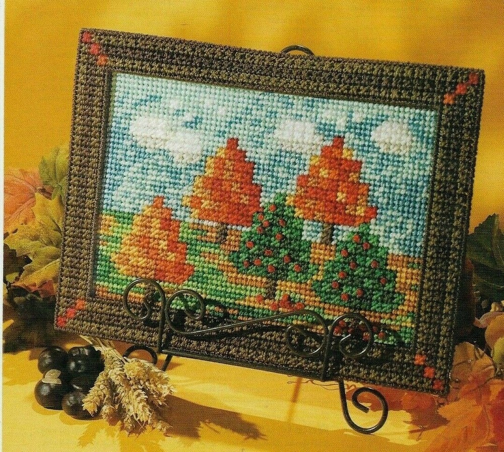 AUTUMN LANDSCAPE PICTURE FALL HOME DECOR PLASTIC CANVAS PATTERN INSTRUCTIONS