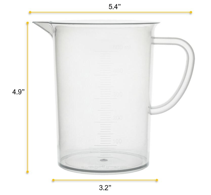 Measuring Jug, 500ml - Polypropylene Plastic - Raised Graduations - Eisco Labs