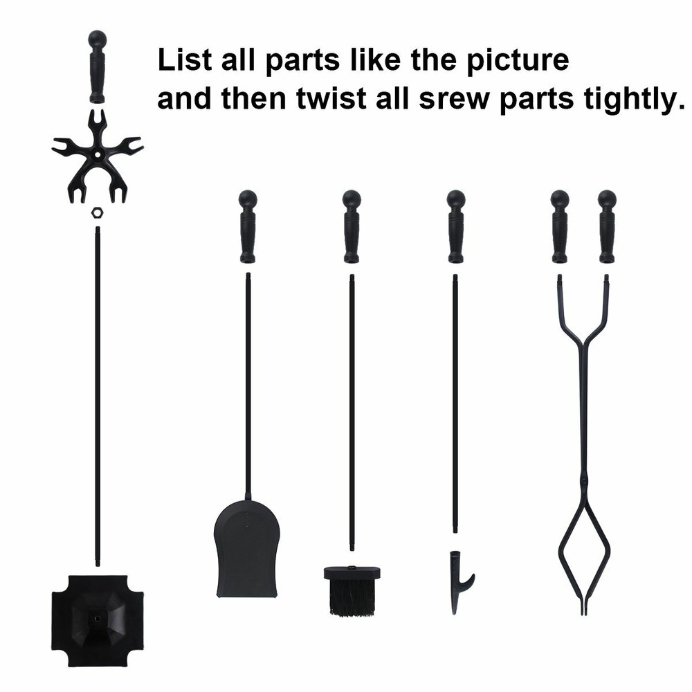 5PCS 26" Hearth Tool Fireplace Set Fire Tools Set Black Home 32" Pedestal Base