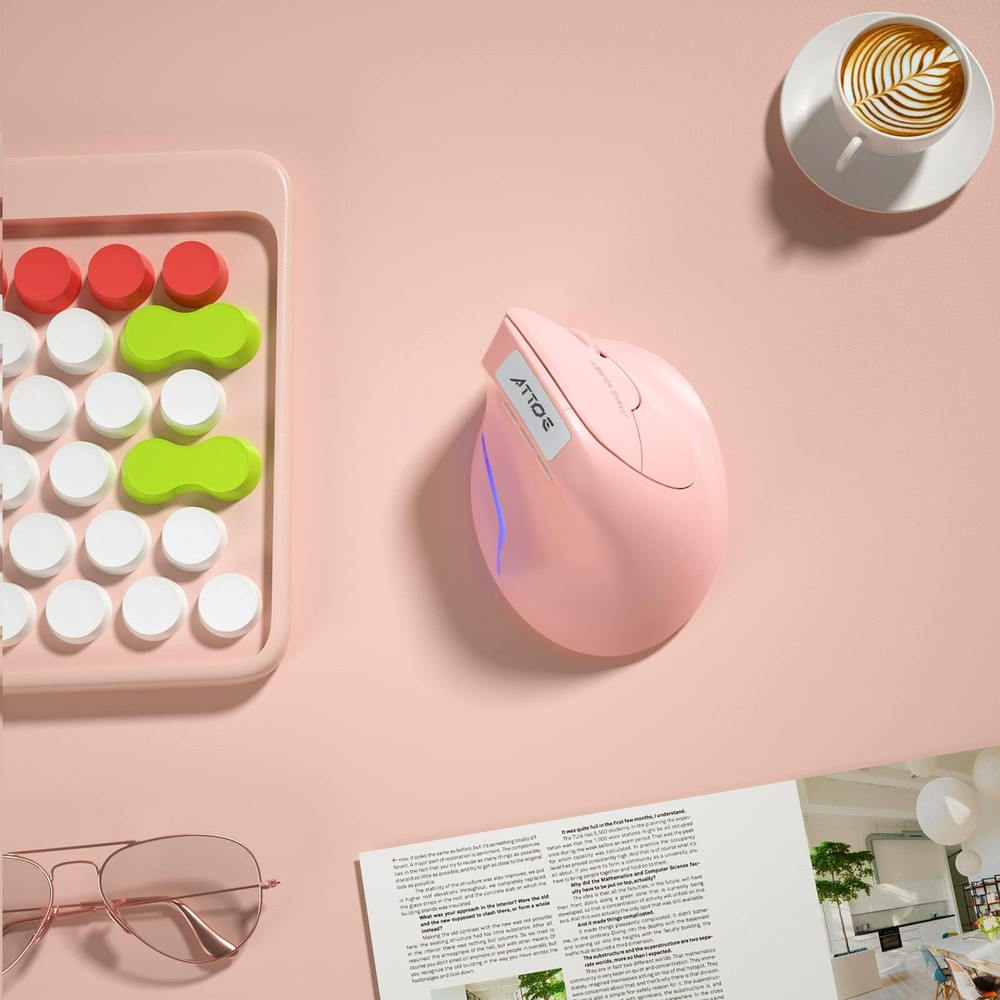 Wireless Vertical Ergonomic Optical Mouse Pink Computer Mouse with 3 Adjustab...
