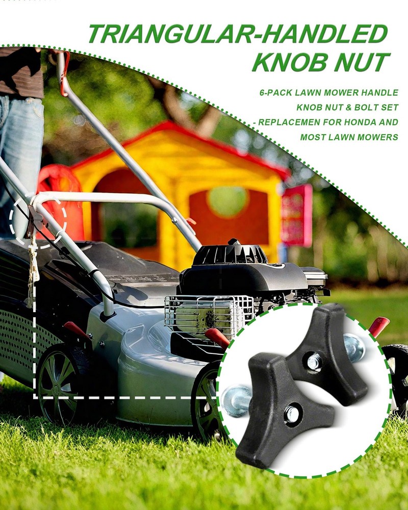 6 Sets Lawn Mower Handle Knobs Nut Bolt, Triangle Knob Black+Silver