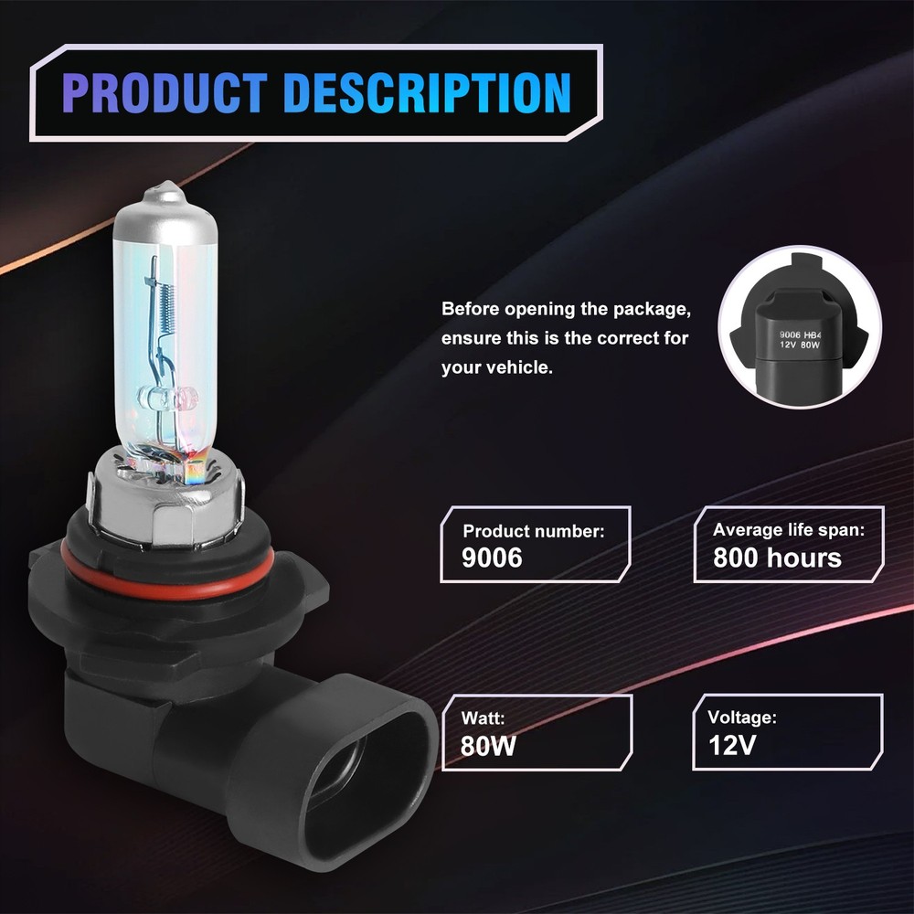 9005 9006 Halogen Headlight 10000K Combo Bulbs High Low Super Bright White