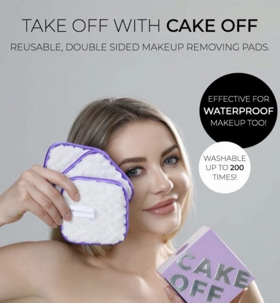 NIB💜CAKE OFF 3 PC REUSABLE MAKE UP REMOVING PADS💜DOUBLE SIDED💜200 WASHES