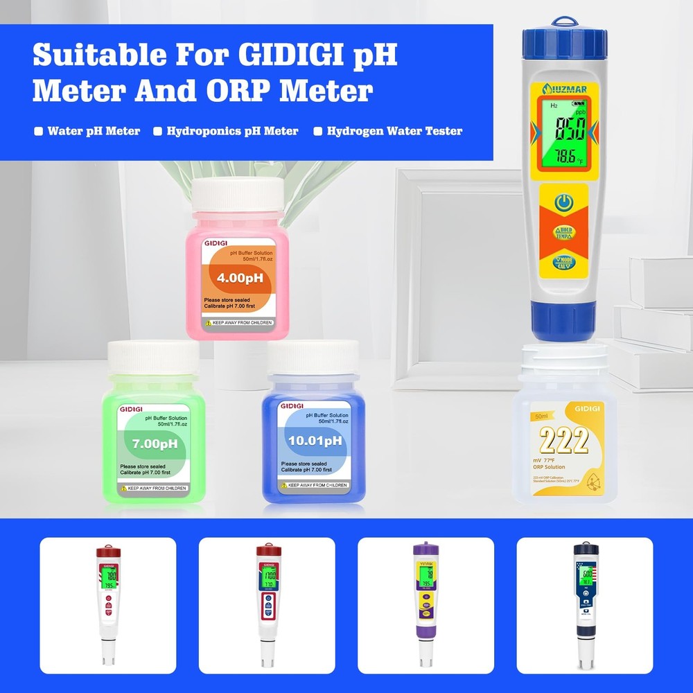 pH ORP Meter Calibration Buffer Solution Kit Includes pH 4.00 7.00 and pH 10....