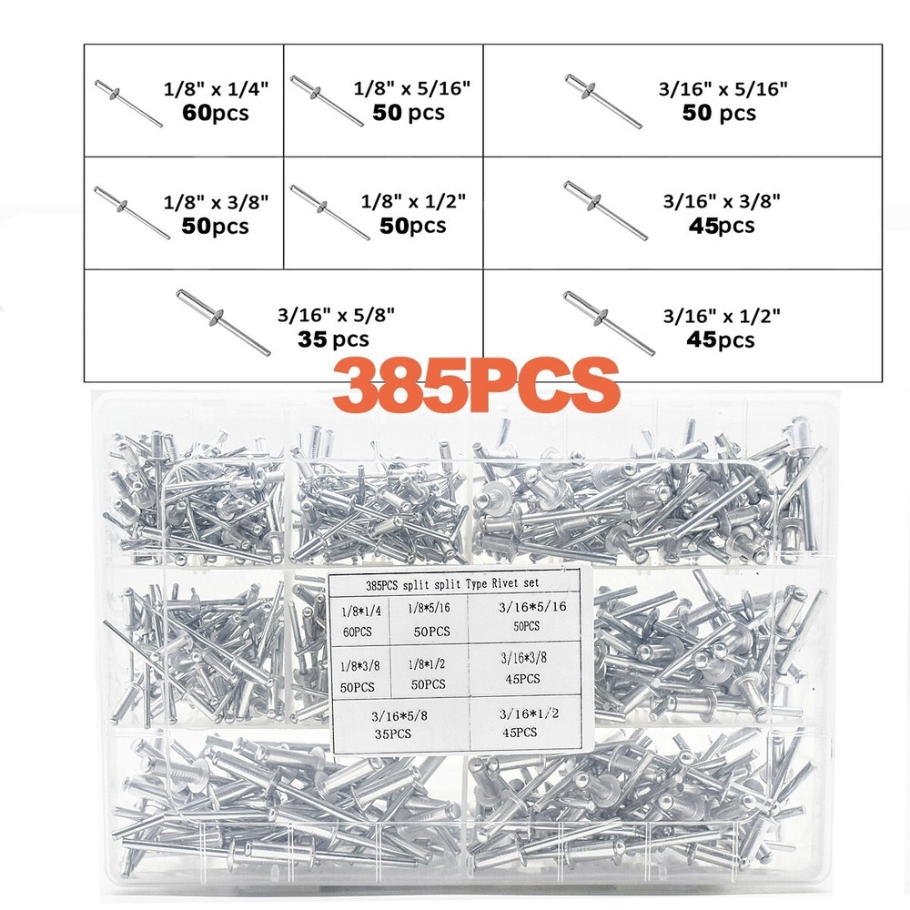 385PC Pop Rivets Assortment Kit Aluminum Blind Rivets 8 Size Blind Rivet