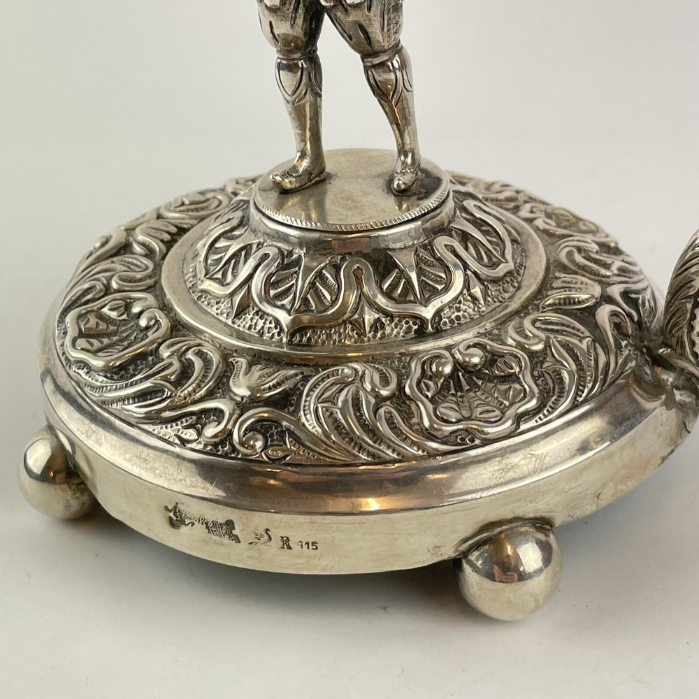 Antique Probably Spanish Solid “915” Silver Figural Chamberstick Figurehead 18cm