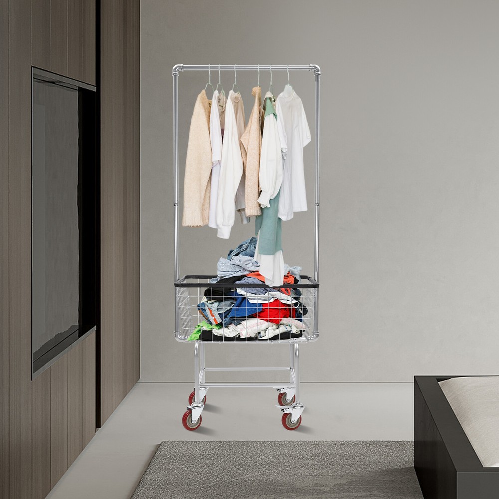 Steel Wire Laundry Cart Laundry Basket W/ Wheels Commercial Laundry Basket Cart