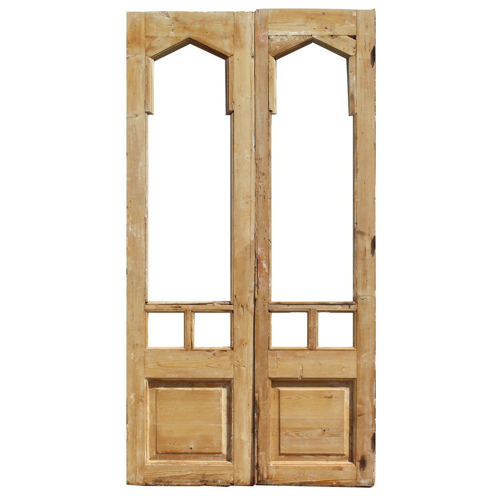 Antique 42” Double Doors with Gothic Arch Windows, NED2380