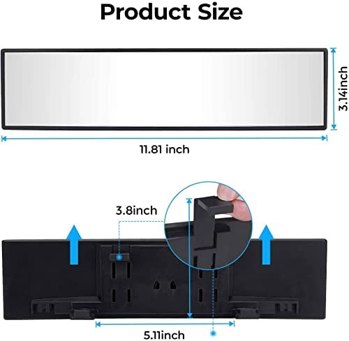 Rear View Mirror, Universal.8Inch Panoramic Convex 1 Clear (Black frame)