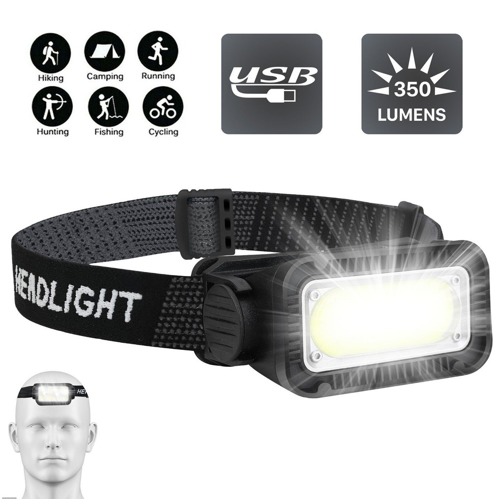 USB Rechargeable LED Headlamp Headlight Torch Flashlight With Charging Cable