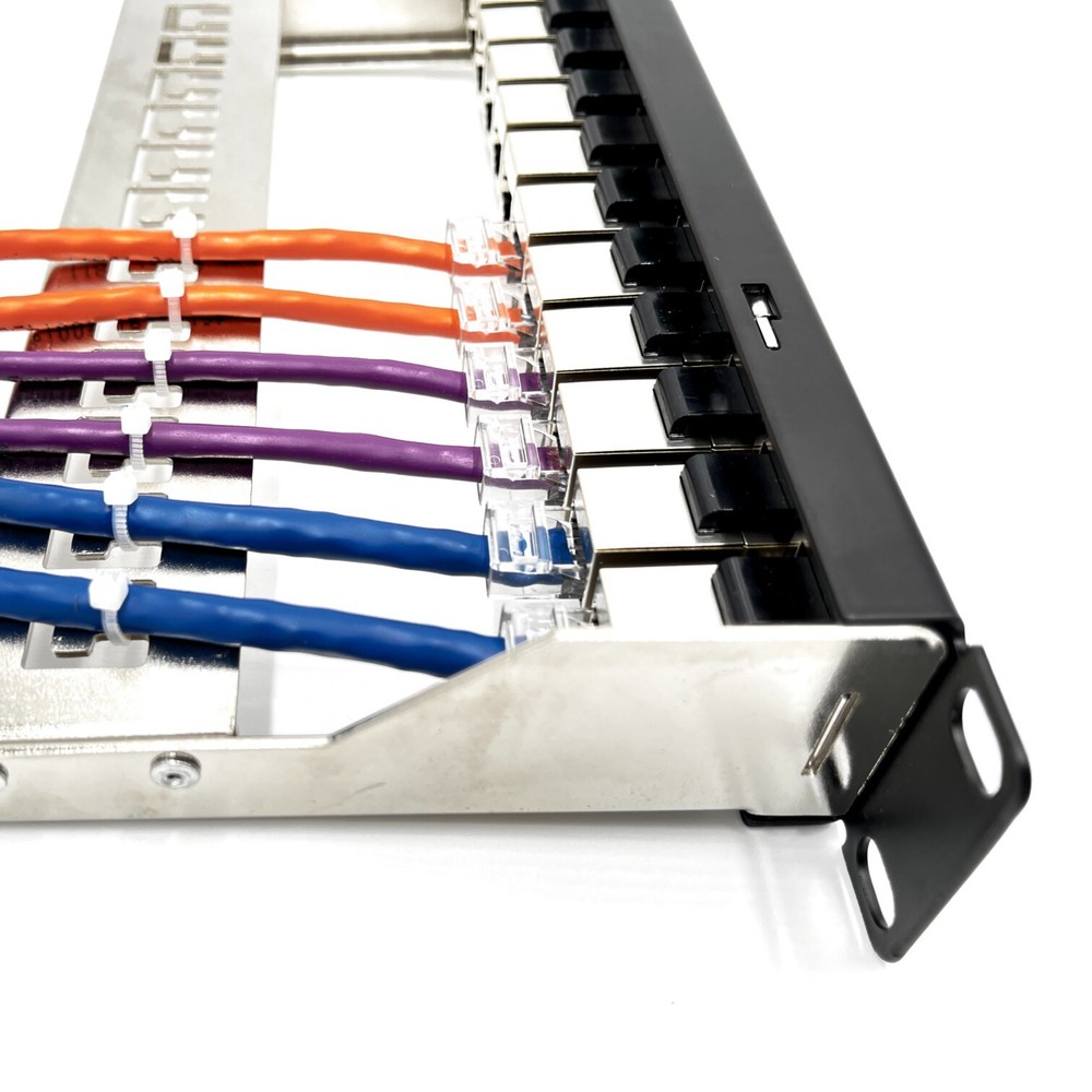 ETS 12 Port Patch Panel 10 inch Cat6A Inline Keystone, Feedthrough Coupler