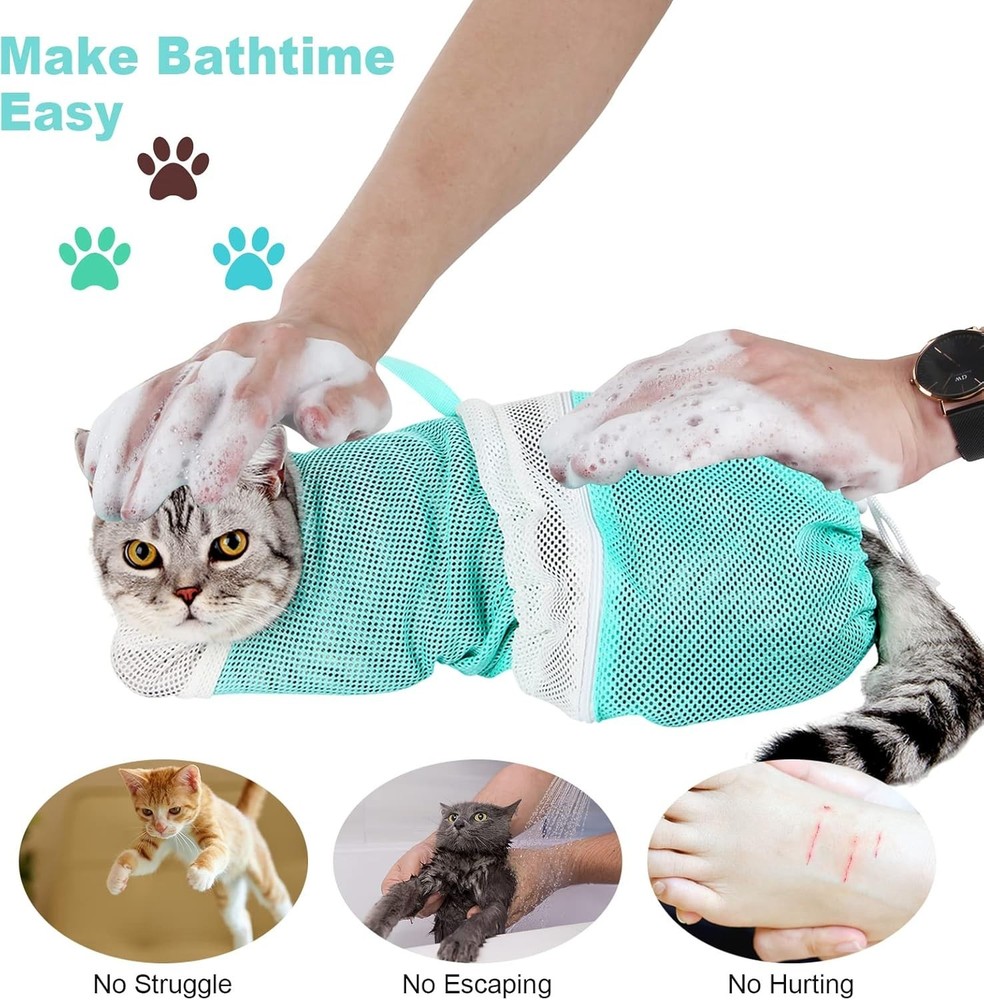Adjustable Cat Bathing Bag Set with Grooming Tools - Secure & Comfortable Wash