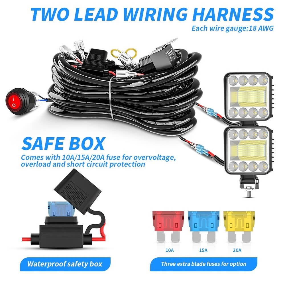 LED Light Bar Wiring Harness Kit 18AWG 12V Trailer Light Switch Relay Blade F...