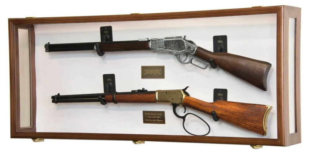 Gun Display Case Double Cabinet Rifle Walnut & White Felt Solid Wood Rack 44.5"