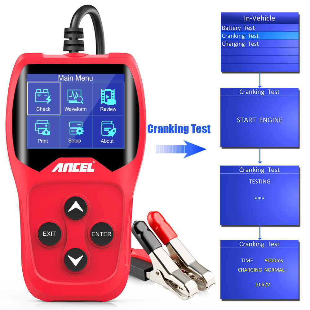 12V Car Battery Tester Bad Cell Detection Battery Cranking Charging Analyzer