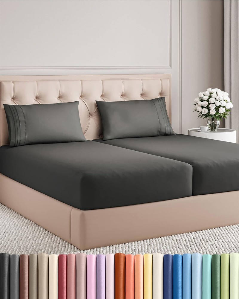 Split King Size 5 Piece Sheet Set - Comfy Breathable  Cooling Bed Sheets Set ...