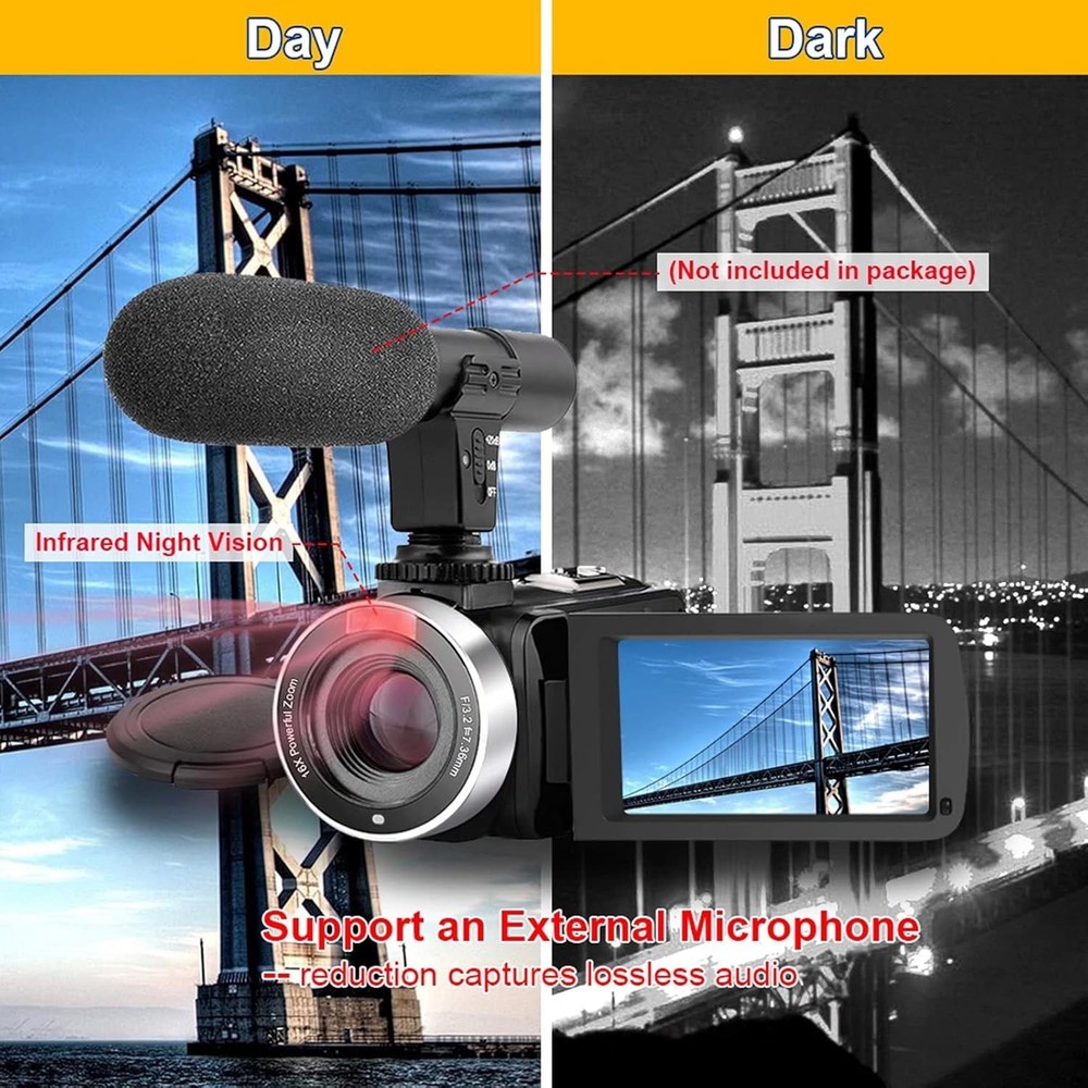 IR Night Vision Camcorder - 1080P Full HD, Remote Control & Time-Lapse Features