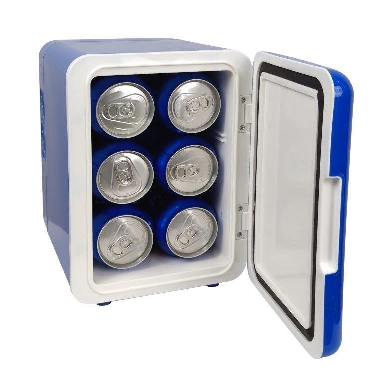 Blue Portable 6-Can Mini Fridge Drinks & Snacks Quiet Cooling Technology New