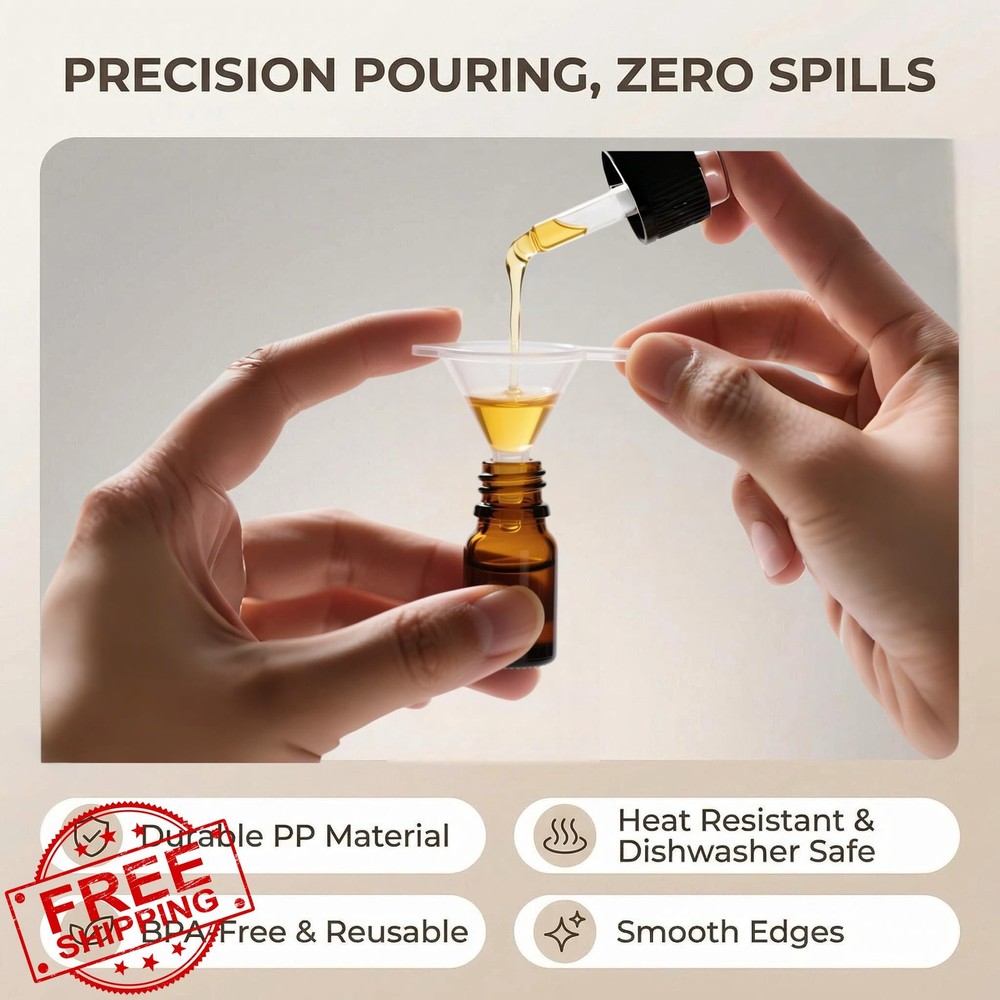 Mini Funnels Set of 5, Small Clear Plastic for Tiny Bottles