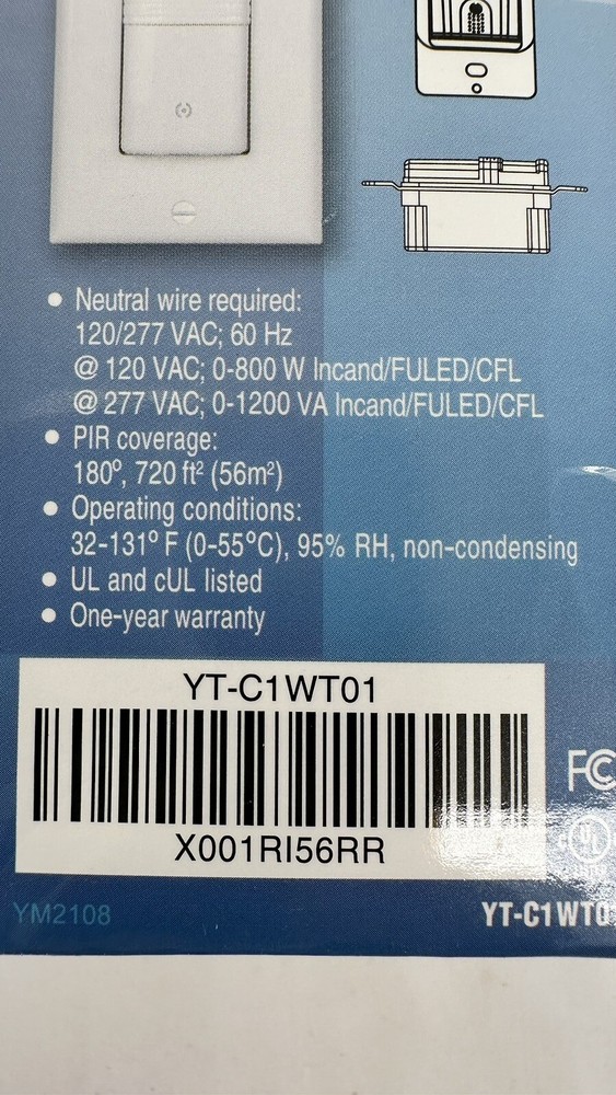 Motion Sensor Wall Switch PIR Vacancy & Occupancy Sensor YT-C1WT01 Neutral Wire