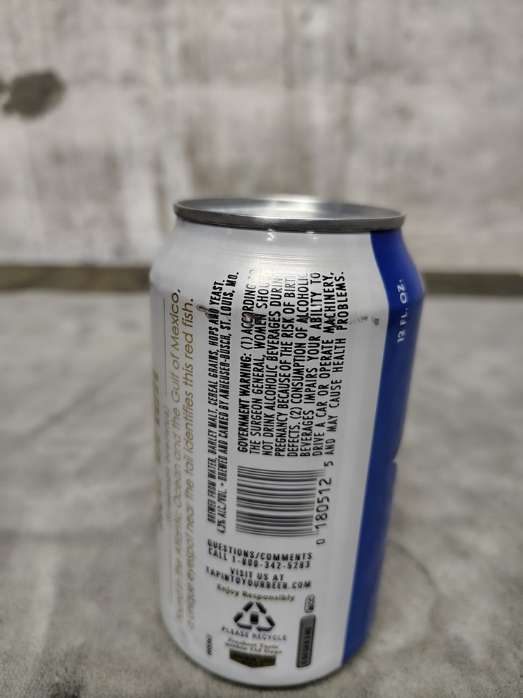 Busch Beer Can, Red Drum Fish Can, 12oz, Aluminum, Empty