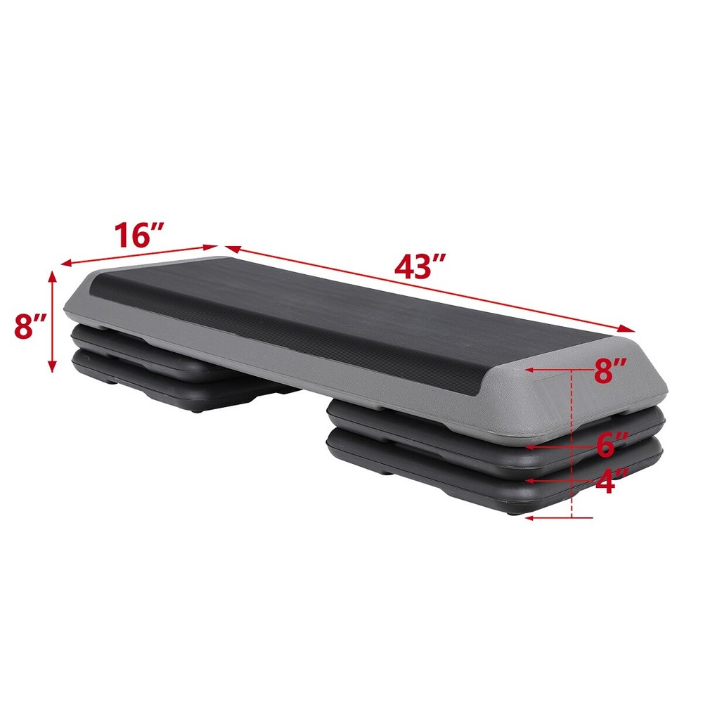 42.5" Aerobic Step Platform Adjustable 4"- 6"- 8" Exercise Stepper W/Riser