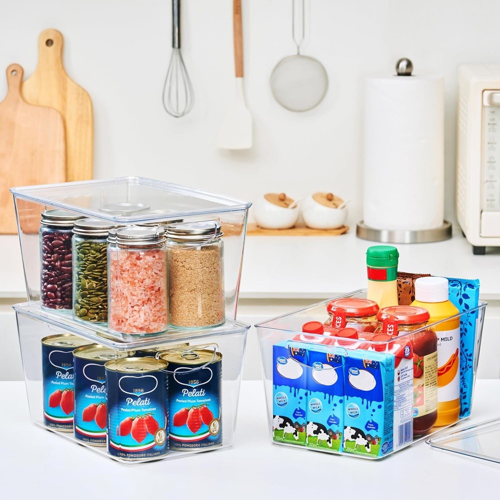 Clear Storage Bins W/ Lids Stackable Large Plastic Containers Pantry