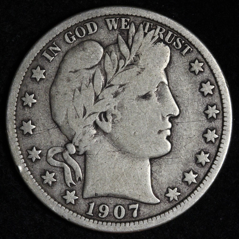 1907-D Barber Silver Half Dollar FINE E359 KUOEW