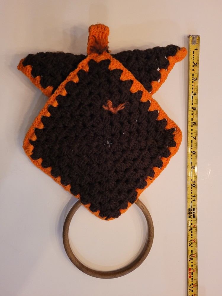 2 Vintage Macrame Owl Orange Brown Plastic Eyes