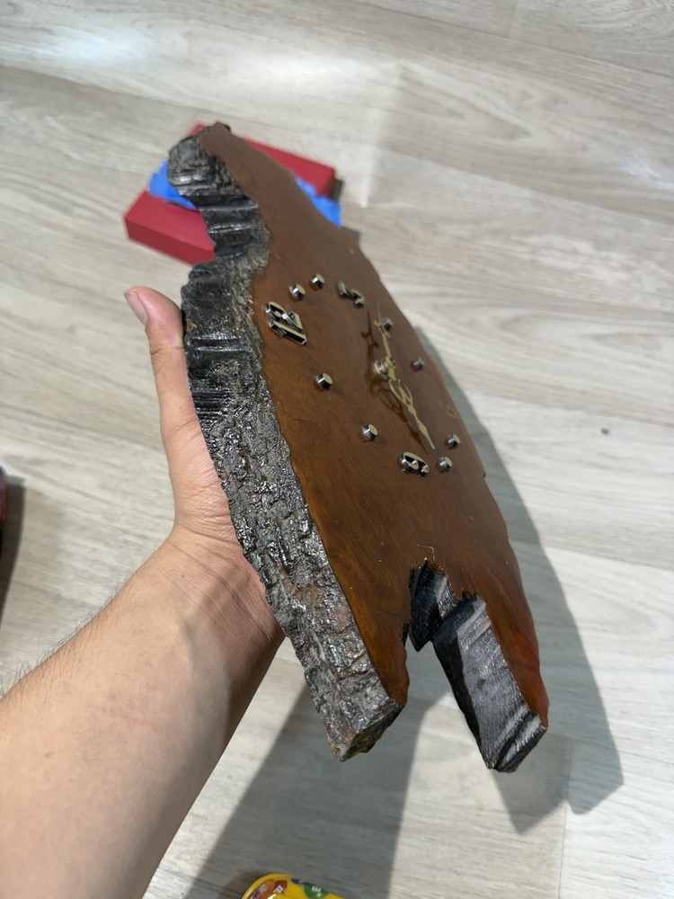 Tree Slab Clock Used Needs Mech Fair Condition