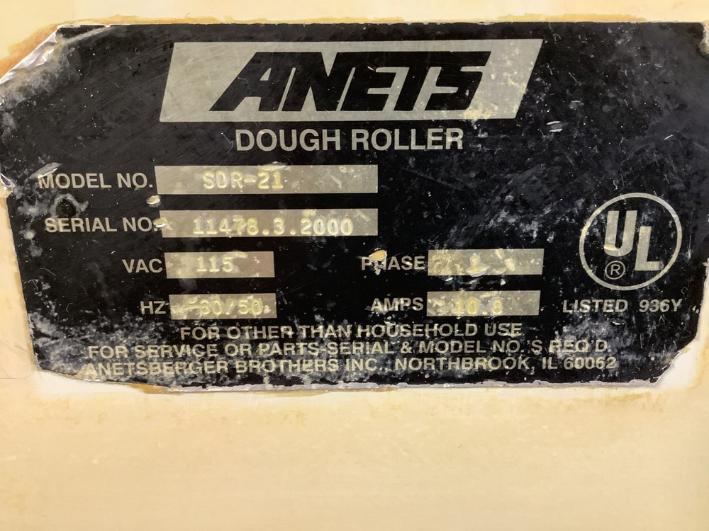 Dough Roller Sheeter Anets SDR-21 115V 1ph TESTED