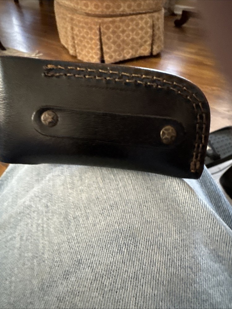 Handmade Damascus Folding Knife and Leather Case