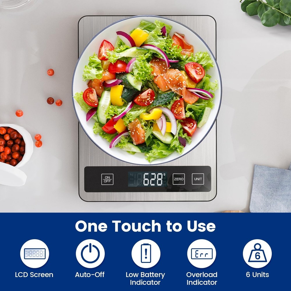 Bascula Digital De Cocina 33lb Recargable De Precision Para Comida Ash Silver US