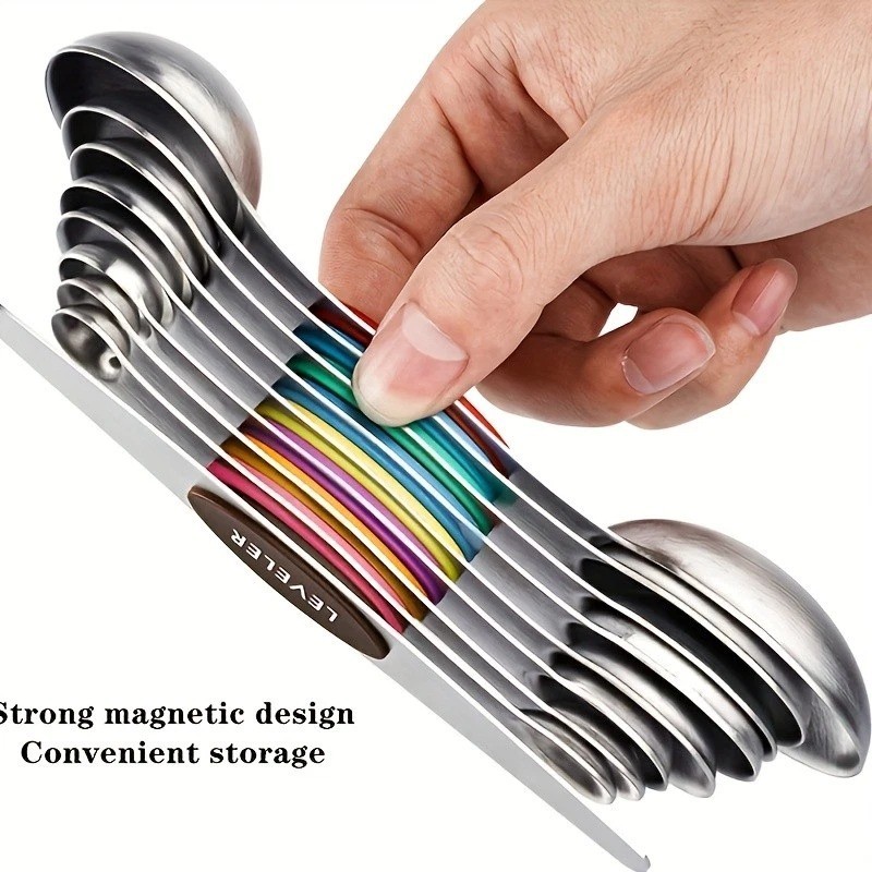9pcs Magnetic Measuring Spoon Set, Dual-Sided Tea Spoons with Leveling Tool