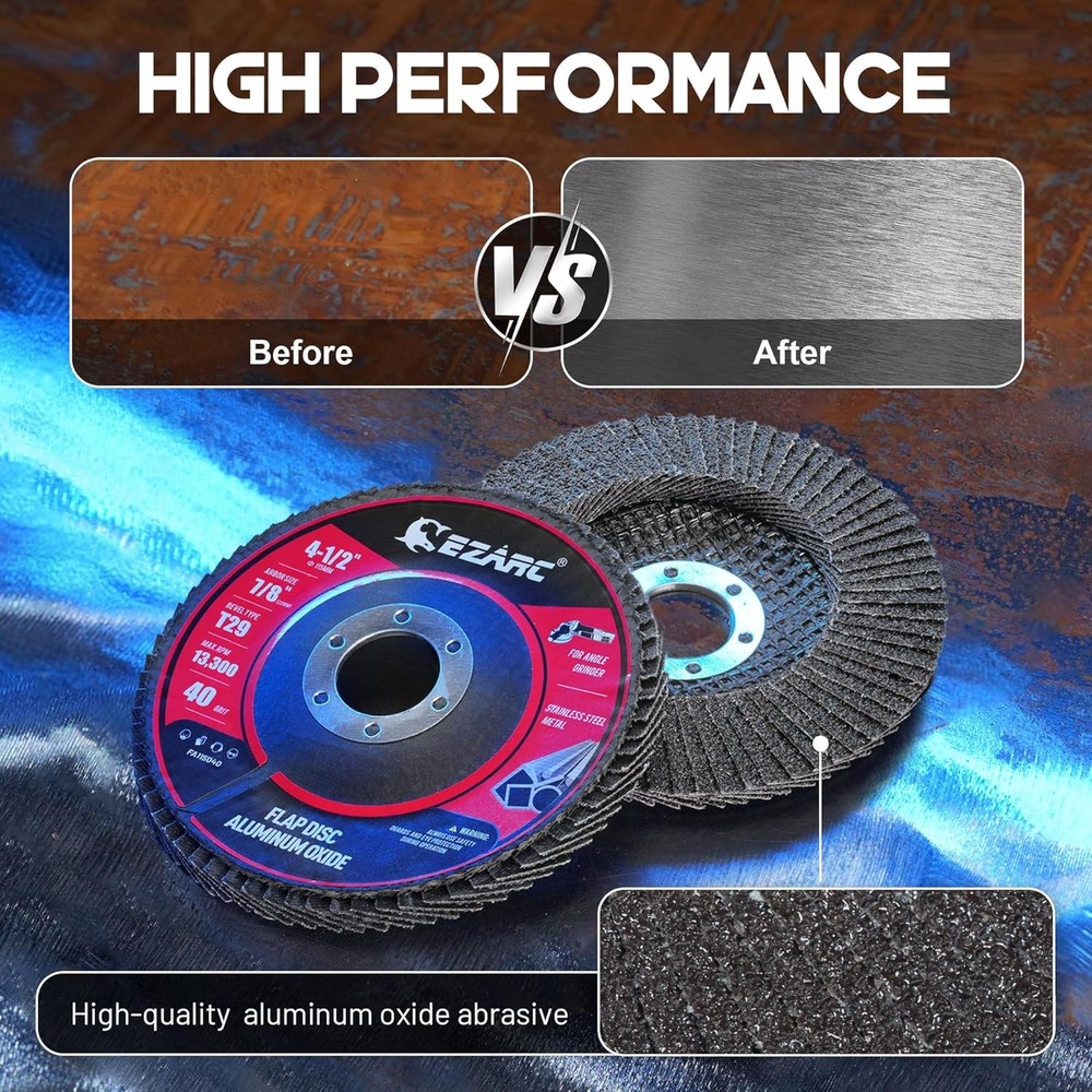 EZARC Flap Discs 4-1/2 Inch for Angle Grinder, 50 Pack Sanding Disc,...