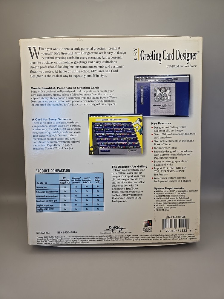Key Greeting Card Designer by SoftKey (CD-ROM, 1995) WIndows PC
