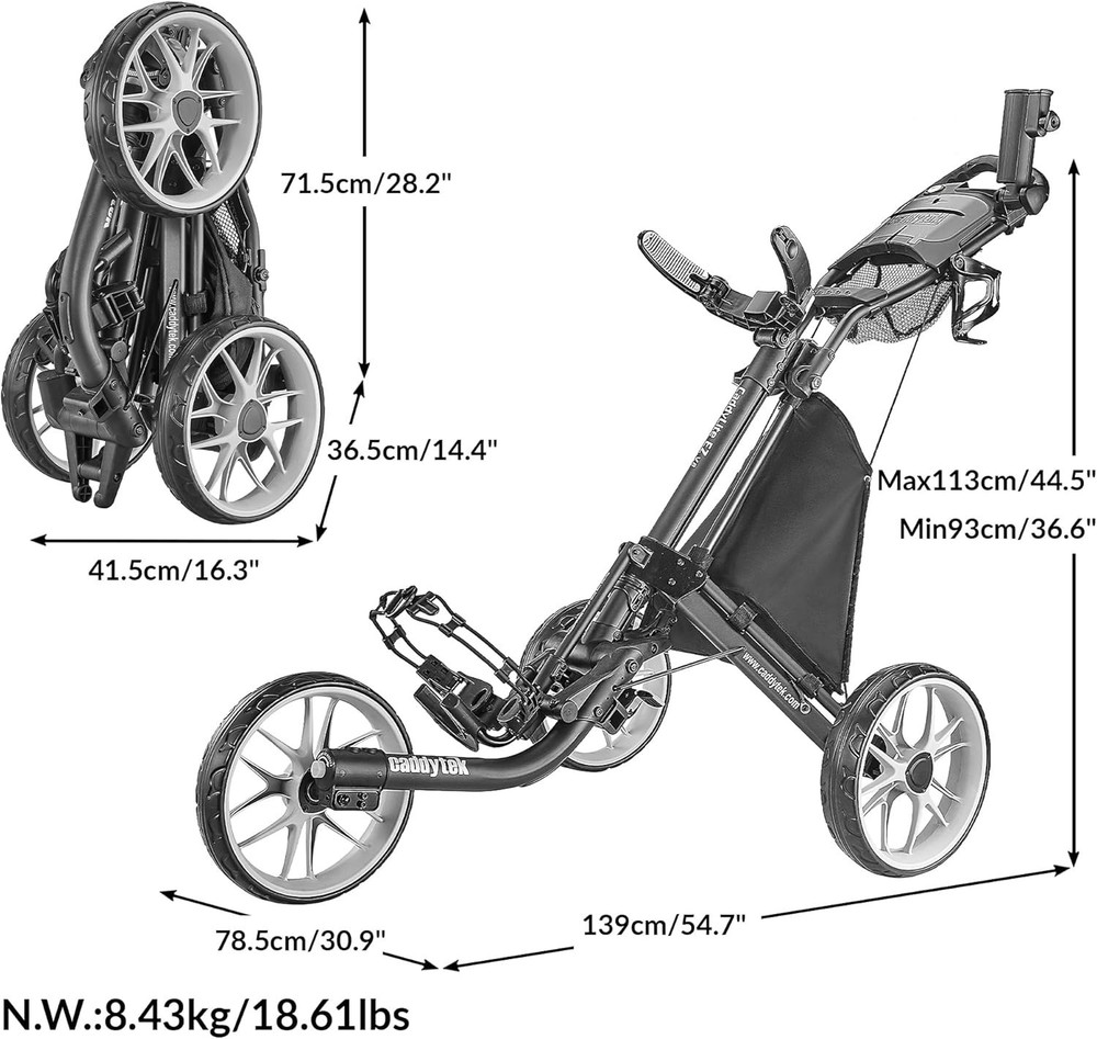 Golf Push Cart - Lightweight 3 Wheel Foldable Cart with One-Click 2-Step Fold...