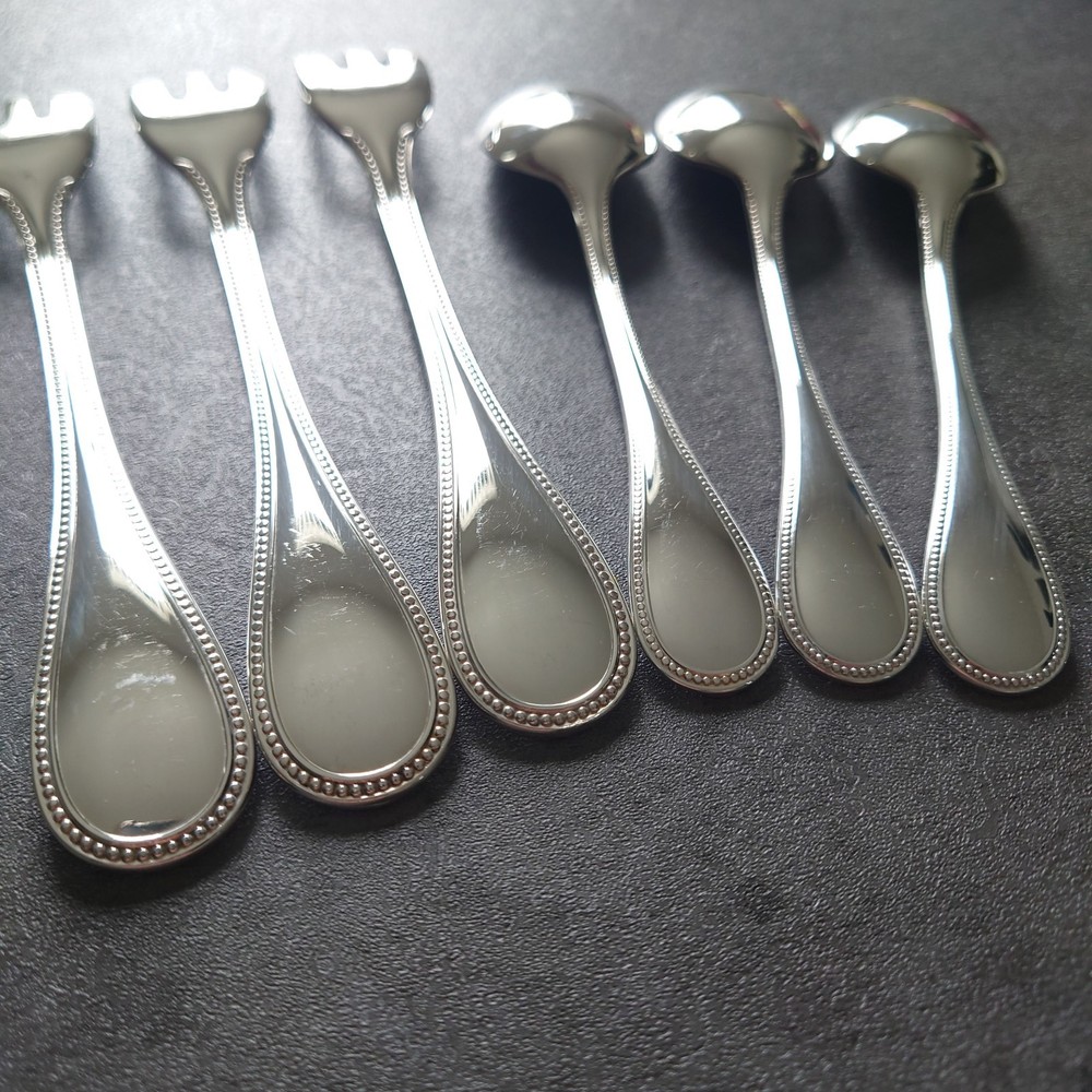 Christofle Perles 6pcs Silverplated Flatware Cake Fork Coffee Spoon Excellent ②