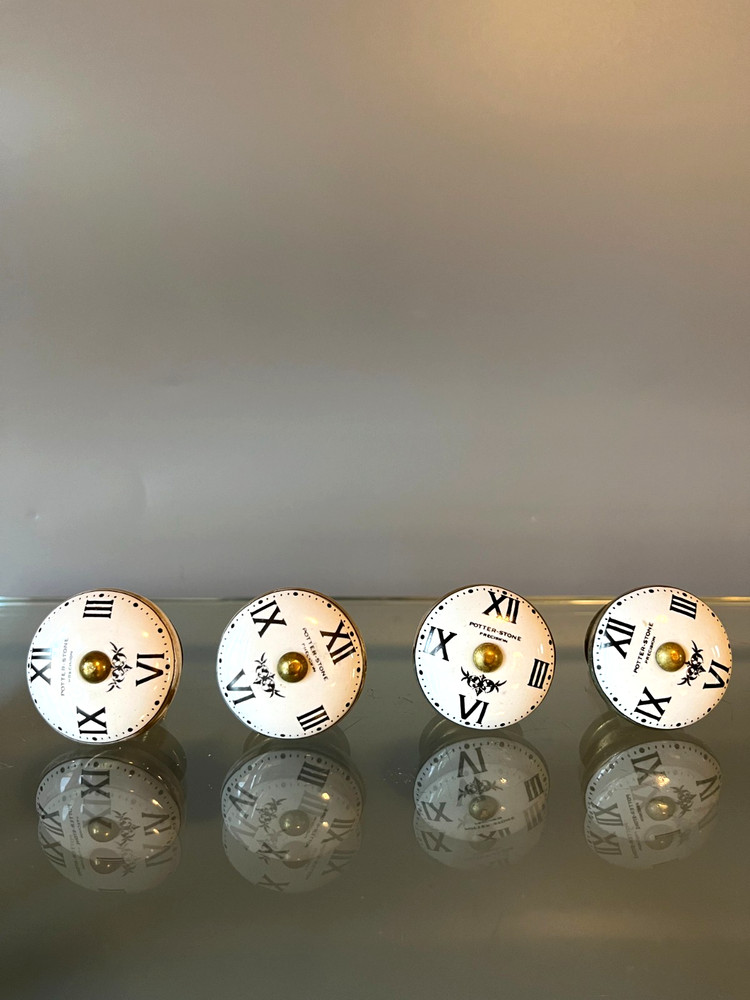 Vintage Clock Face Cupboard Knobs set of four