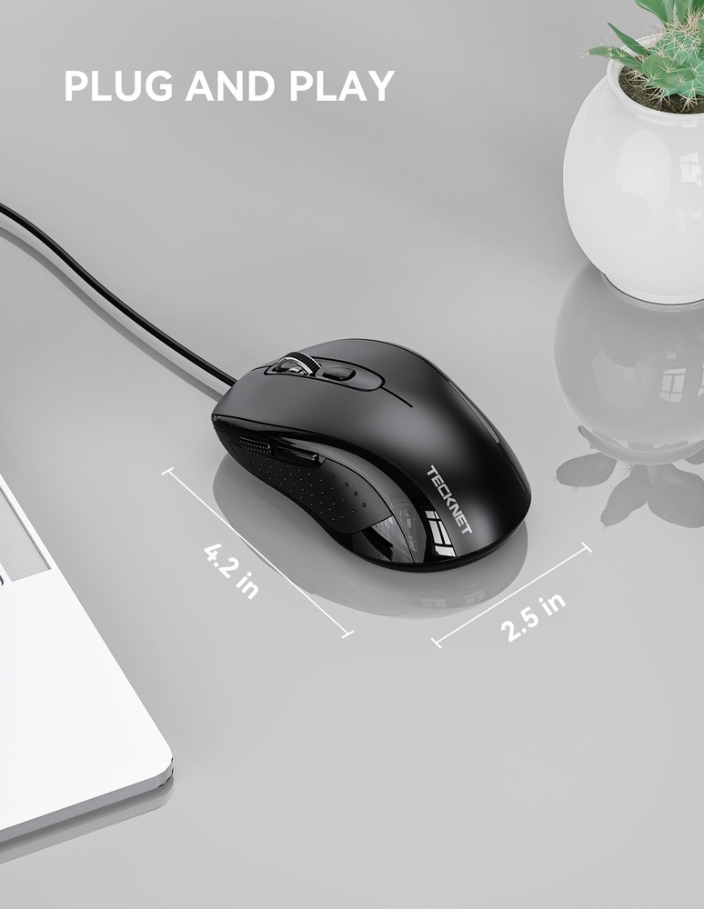 TECKNET Wired Mouse, USB Wired Computer Mouse, 3600DPI 4 Adjustable Levels, 6...