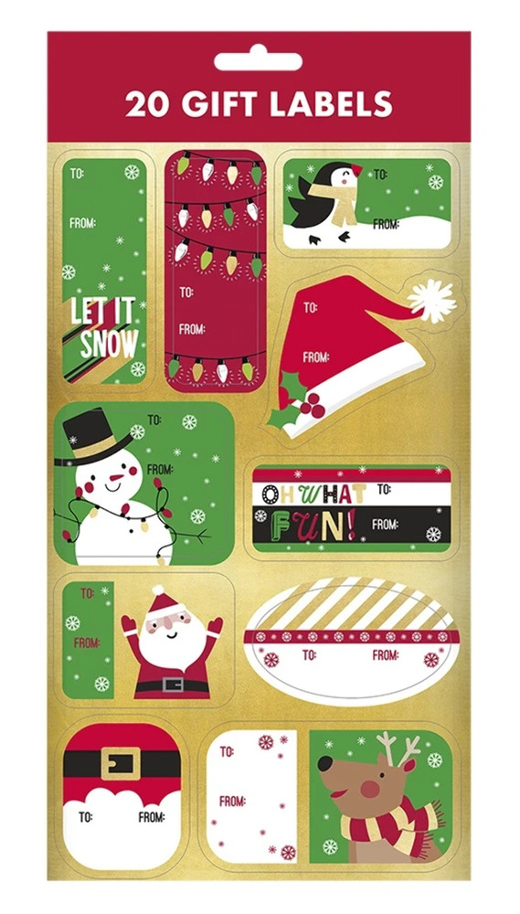 20 Pack Foil Christmas Gift Label Stickers - Style B